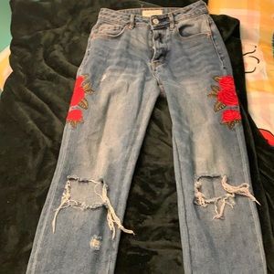 Women’s Ripped Jeans with Rose Patches